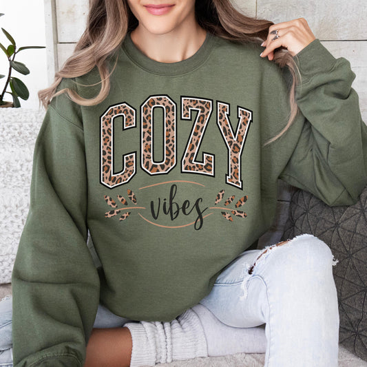 Cozy Season Sweatshirt – Leopard Print Fall Crewneck | Trendy Oversized Christian Pullover for Women