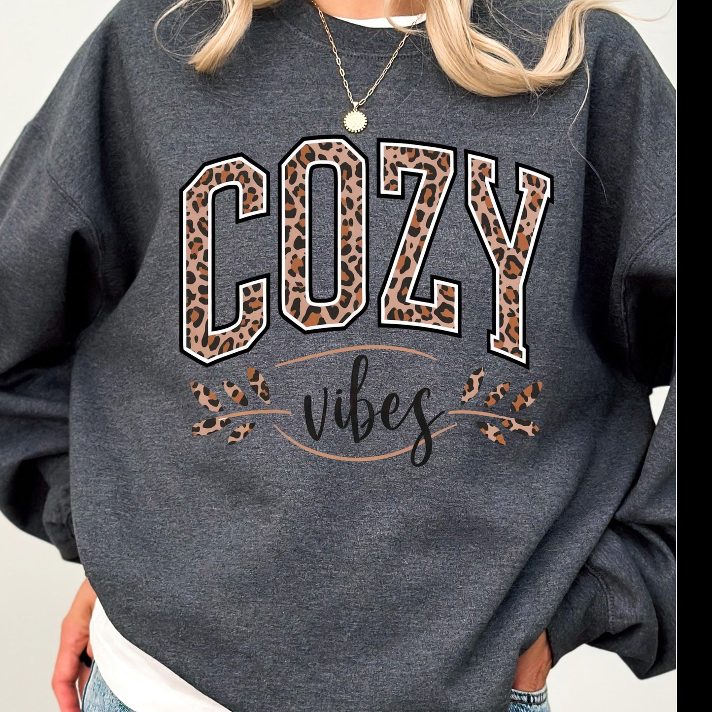 Cozy Season Sweatshirt – Leopard Print Fall Crewneck | Trendy Oversized Christian Pullover for Women