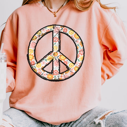 Floral Peace Sign Sweatshirt – Comfort Colors® Boho Pullover | Retro Hippie Cozy Jumper for Women